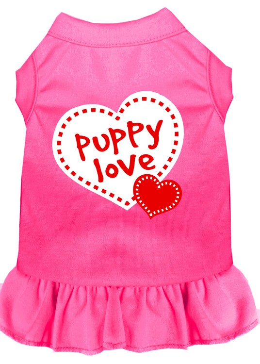 Puppy Love Screen Print Dress Bright Pink XS